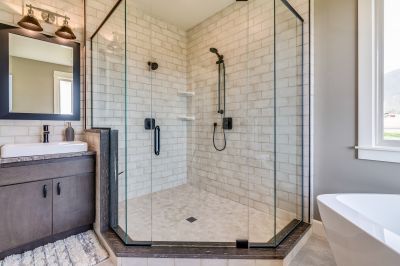 Contemporary Shower with Black Fixtures